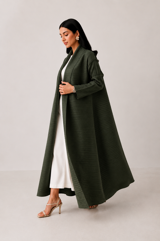 PLEATED ABAYA DEEP OLIVE GREEN