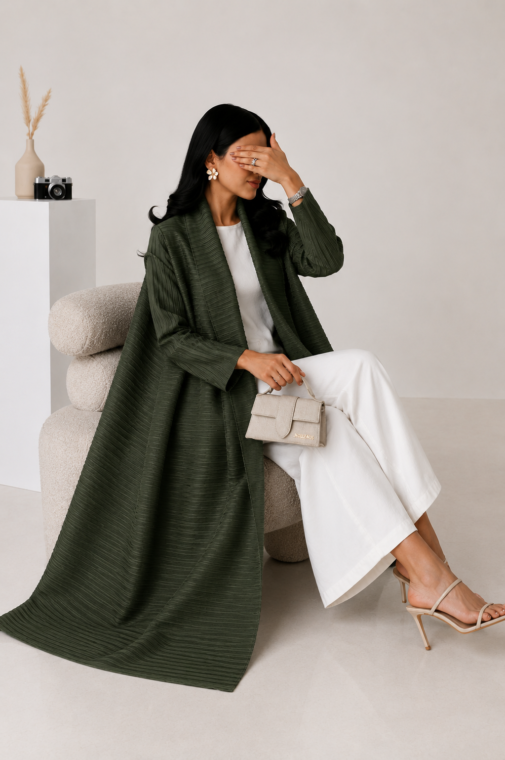 PLEATED ABAYA DEEP OLIVE GREEN