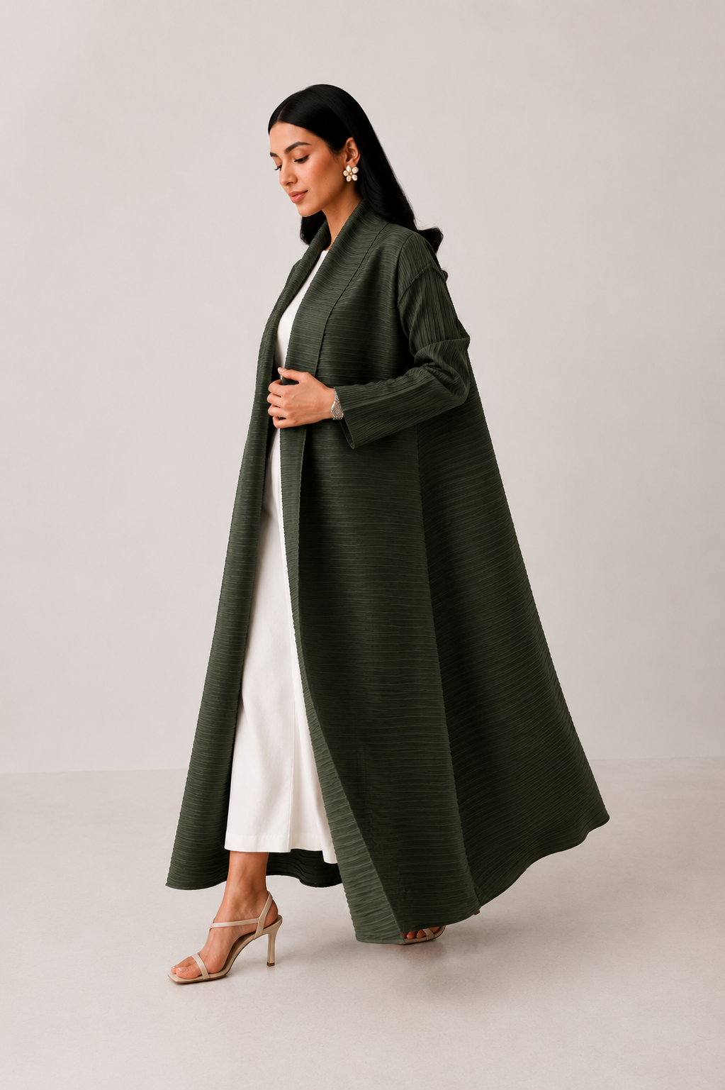 PLEATED ABAYA DEEP OLIVE GREEN