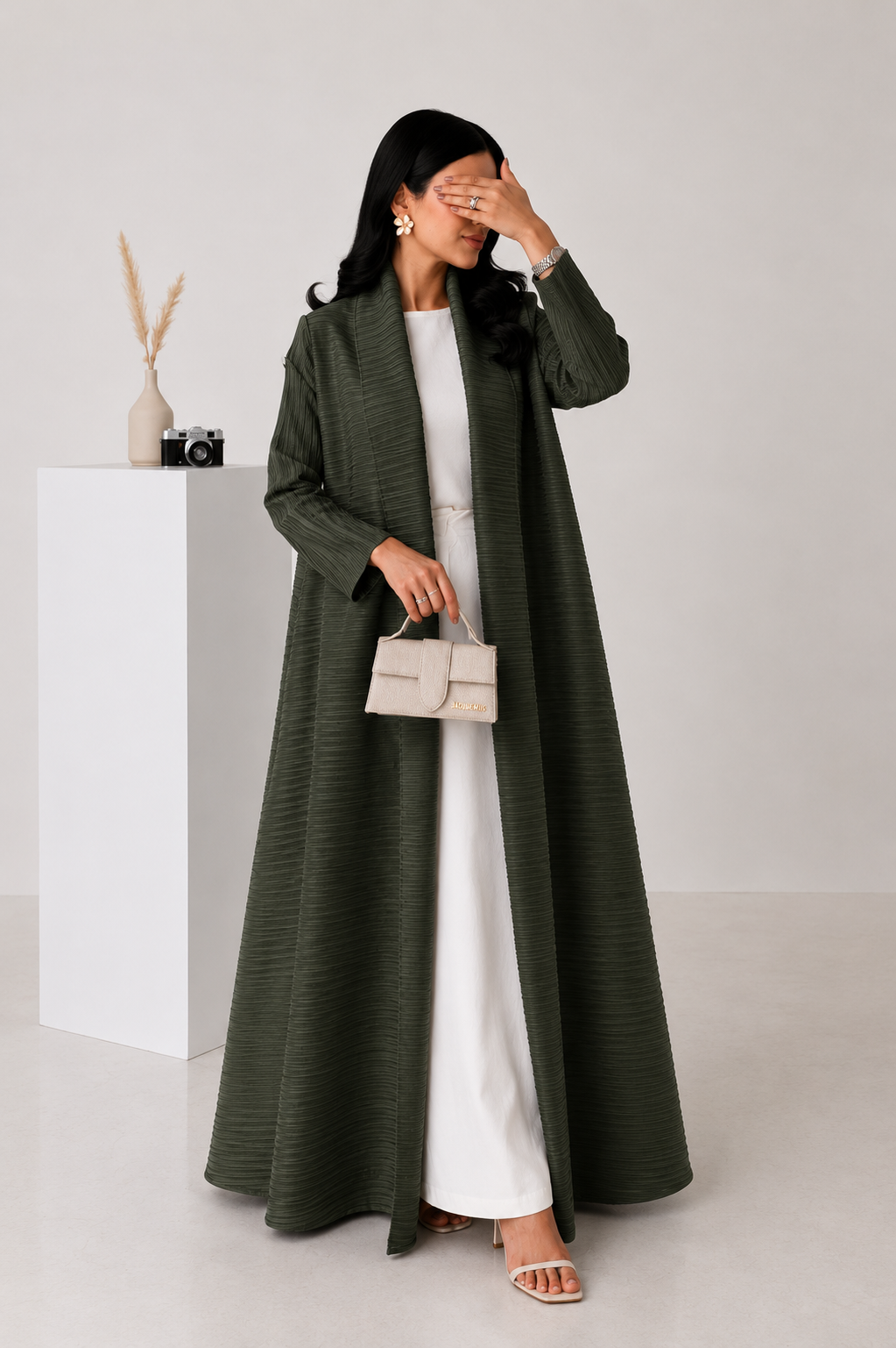 PLEATED ABAYA DEEP OLIVE GREEN
